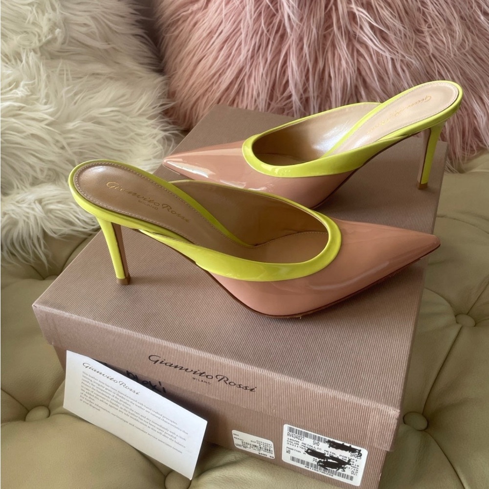 Gianvitto Rossi two tone pattern leather mules nude and lime